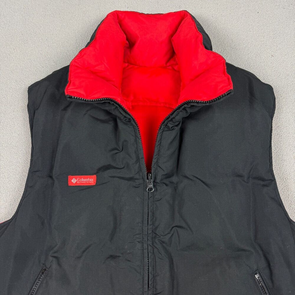 Vintage Columbia Reversible Puffer Vest Mens XL Black Red Insulated 90s Korea